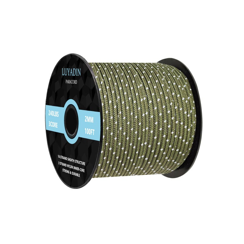 LUYADIN Reflective Paracord 240lb - Diameter 2mm Micro Utility Cord -3 Strand Parachute Spool Cord - 100ft 200ft,Paracord for Camping,Hiking,Fishing,Outdoor and DIY - Image 1